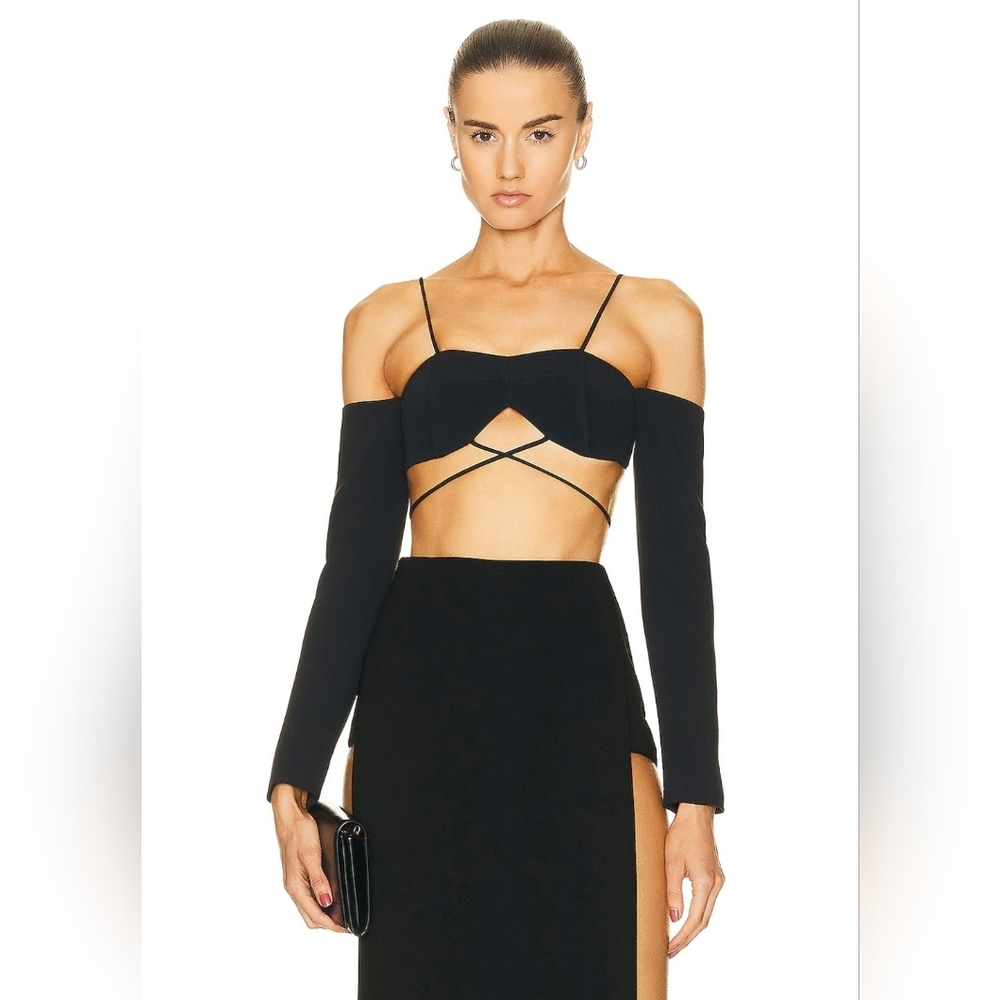 David Koma Off Shoulder Crop Top US8/MED Black NWT